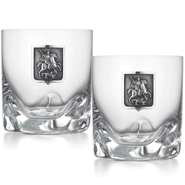 A set of glasses for whiskey "Moscow" with silver linings, for 2 persons