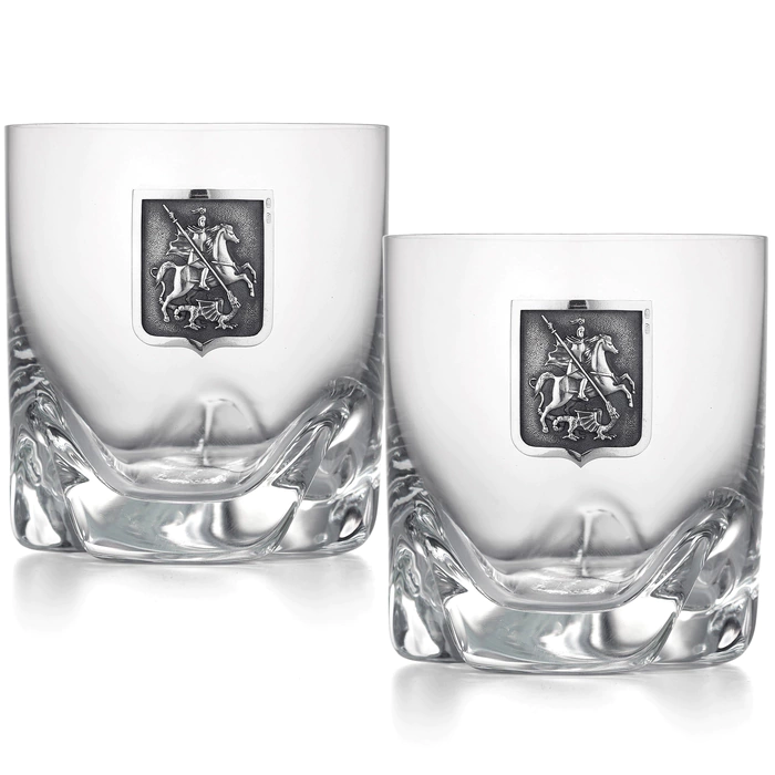 A set of glasses for whiskey "Moscow" with silver linings, for 2 persons