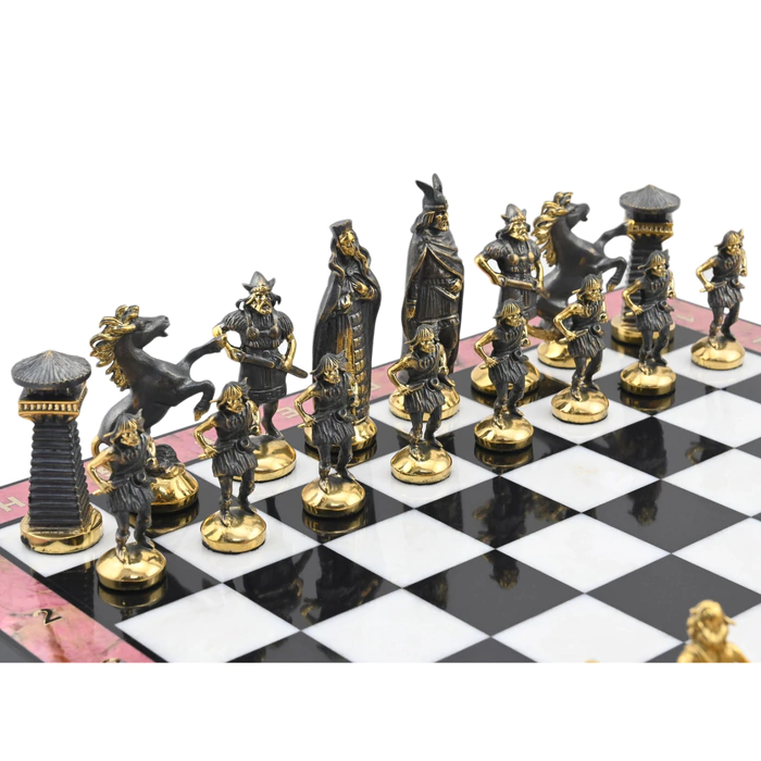 Gift chess made of rhodonite and dolerite "Vikings"