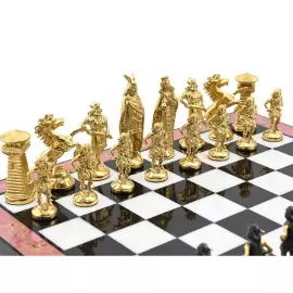 Подарочные шахматы из родонита и долерита "Викинги"