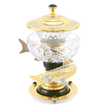 Caviar bowl made of crystal, brass and jade "Sturgeon" with an ice bowl