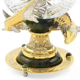 Икорница из хрусталя, латуни и нефрита "Осетр" с чашей для льда