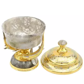 Икорница из дымчатого кварца "Осетровые" со стопками, на 3 персоны