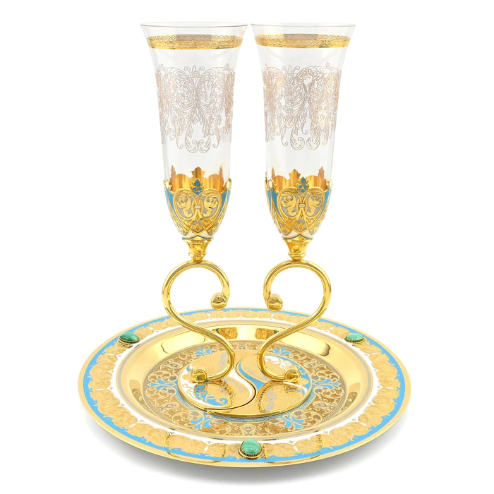 A set of glasses on a tray "Wedding" Zlatoust, for 2 persons