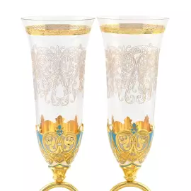 Набор бокалов на подносе "Свадебный" Златоуст, на 2 персоны