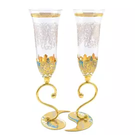Набор бокалов на подносе "Свадебный" Златоуст, на 2 персоны