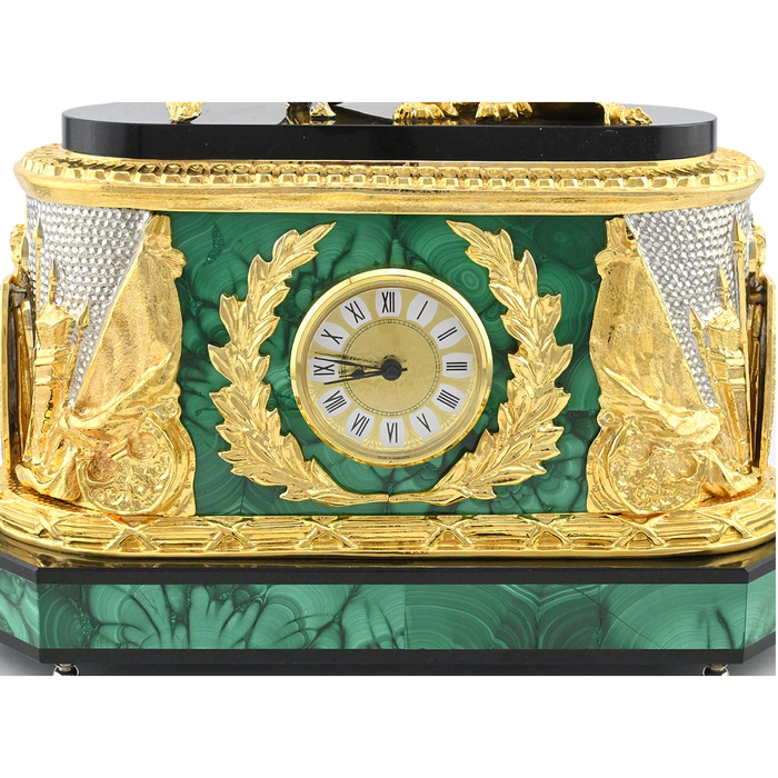 Mantel clock made of malachite and dolerite "George the Victorious"