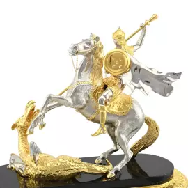 Mantel clock made of malachite and dolerite "George the Victorious"