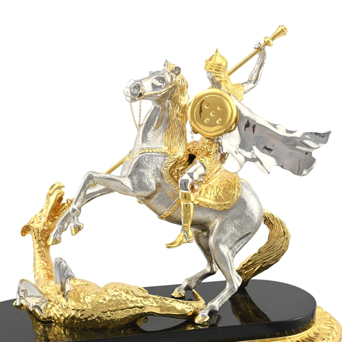 Mantel clock made of malachite and dolerite "George the Victorious"