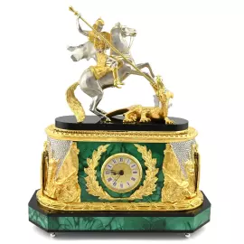 Mantel clock made of malachite and dolerite "George the Victorious"