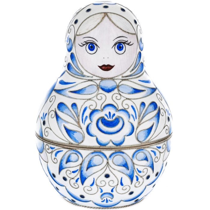 Single "Patterned" silver matryoshka doll (10 cm)