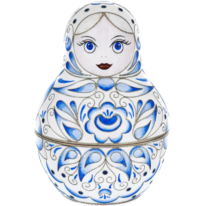 Single "Patterned" silver matryoshka doll (10 cm)