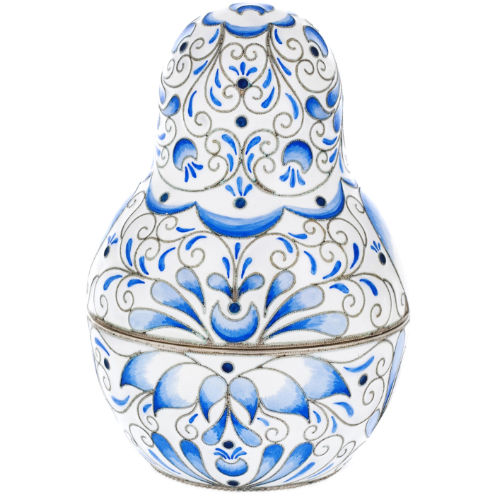 Single "Patterned" silver matryoshka doll (10 cm)