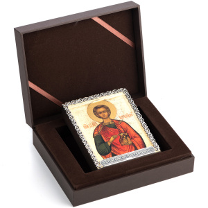 Icon of St. Panteleimon in a silver baguette
