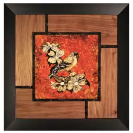 Панно из янтаря "Птица на ветке"