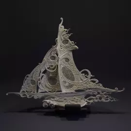 Highly artistic sculpture "Tailwind. Fair wind" from a mammoth tusk