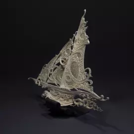 Highly artistic sculpture "Tailwind. Fair wind" from a mammoth tusk