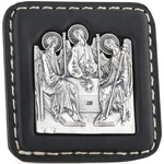 Travel icon on leather "Trinity" with a silver overlay
