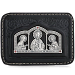 Travel icon on leather "Defender" with a silver overlay