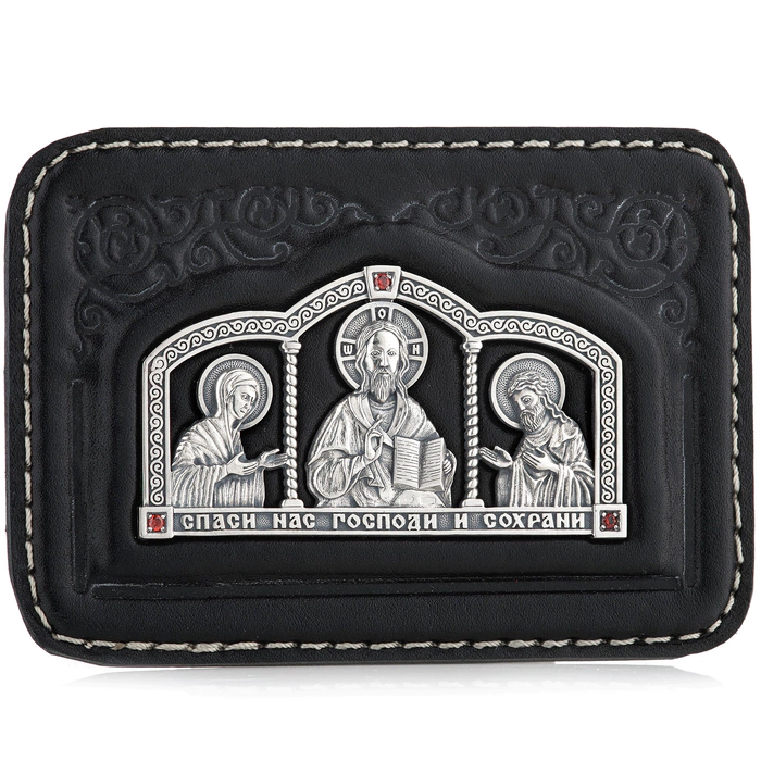 Travel icon on leather "Defender" with a silver overlay
