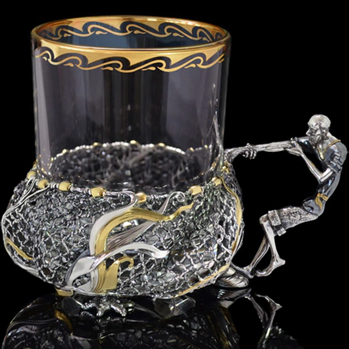 Silver cup holder "The Old Man and the seine"