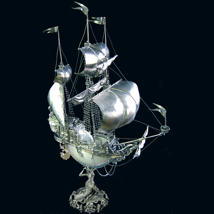 Серебряный корабль "Северная звезда" с раковиной Nautilus