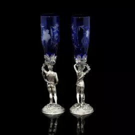 Хрустальные бокалы для вина "Адам и Ева" синие, на 2 персоны
