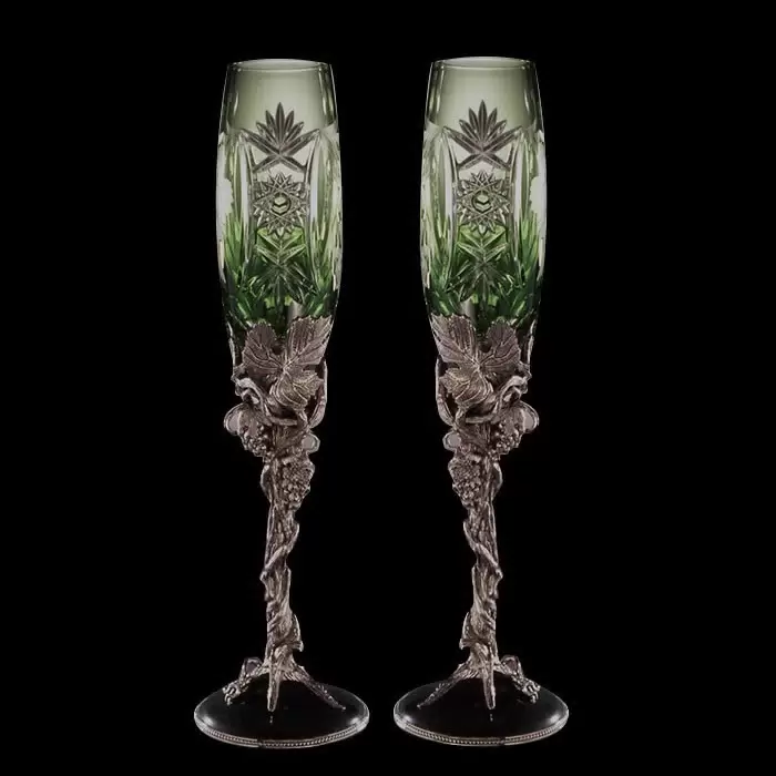 Crystal wine glasses "Vinogradnaya loza" emerald, for 2 persons