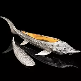 Икорница "Осетр" латунь с серебрением