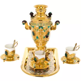 Набор чайный с самоваром "Малахит" на 3 персоны, Златоуст