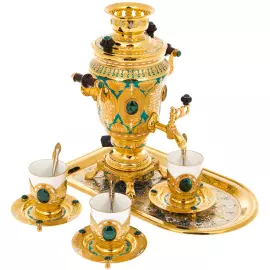 Набор чайный с самоваром "Малахит" на 3 персоны, Златоуст