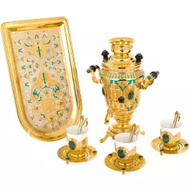 Набор чайный с самоваром "Малахит" на 3 персоны, Златоуст