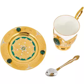 Набор чайный с самоваром "Малахит" на 3 персоны, Златоуст