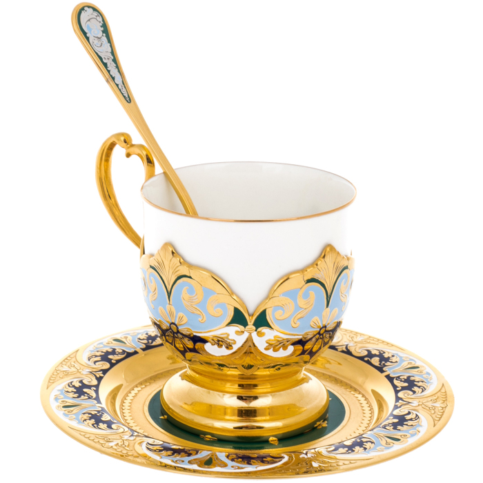 Coffee pair "Lily of the Valley" with enamels, Zlatoust
