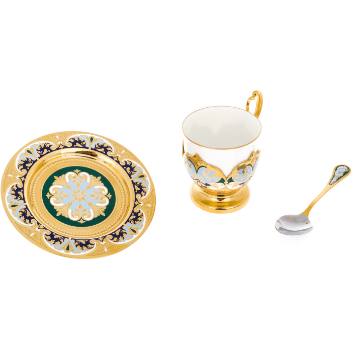 Coffee pair "Lily of the Valley" with enamels, Zlatoust