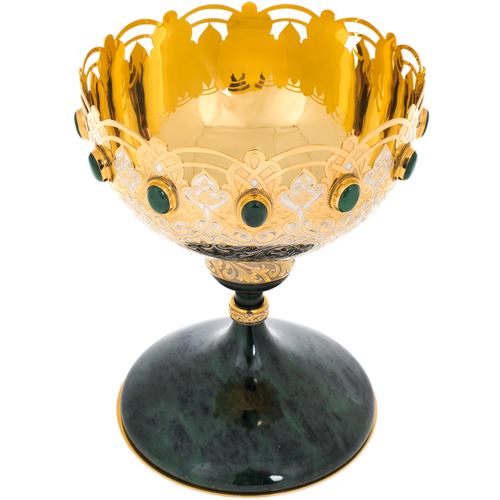 Vase for fruits and sweets "Izisk" on a jade leg, Zlatoust