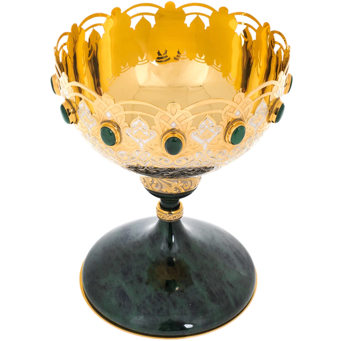 Vase for fruits and sweets "Izisk" on a jade leg, Zlatoust