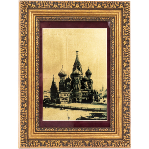 Painting on gold leaf "Moscow. St. Basil's Cathedral in the 1910s."