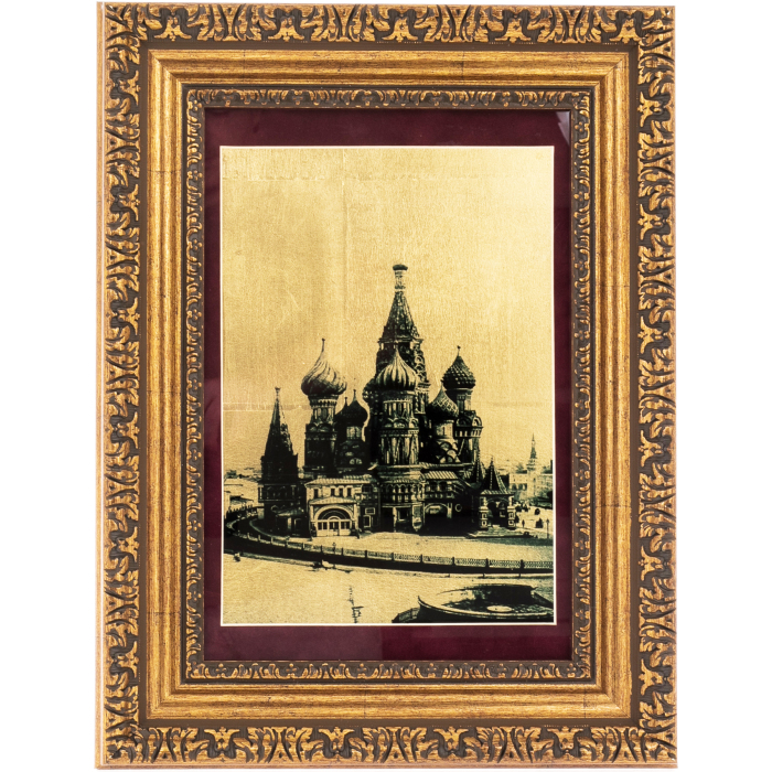 Painting on gold leaf "Moscow. St. Basil's Cathedral in the 1910s."