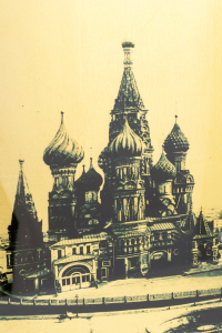 Painting on gold leaf "Moscow. St. Basil's Cathedral in the 1910s."