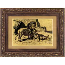 Картина на сусальном золоте "Пара львов"