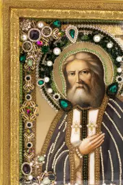 Икона масляная "Серафим Саровский" с сусальным золочением