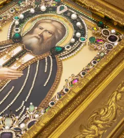 Икона масляная "Серафим Саровский" с сусальным золочением