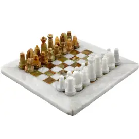 Шахматы из белого мрамора и зеленого оникса "Классика" малые