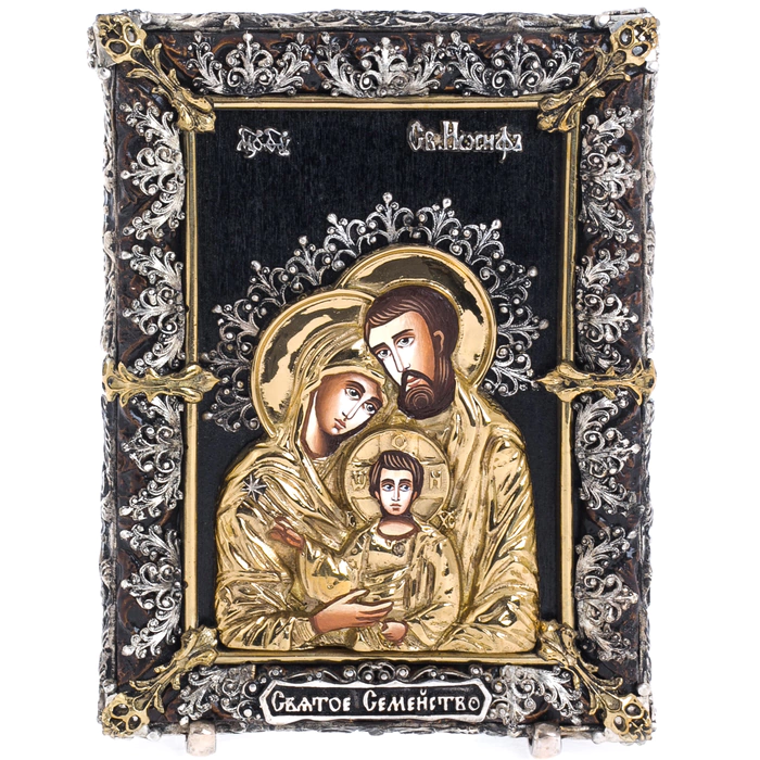 Table icon with artistic bronze casting "Holy Family" small