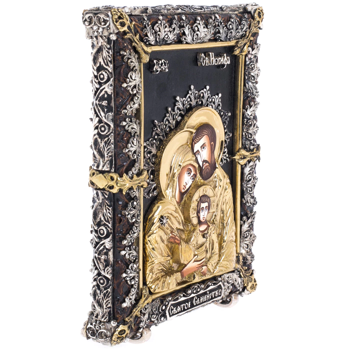 Table icon with artistic bronze casting "Holy Family" small