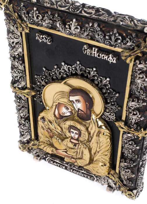 Table icon with artistic bronze casting "Holy Family" small