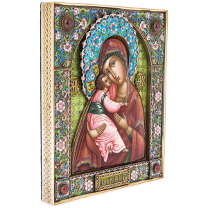 Silver icon with the inscription "Mother of God of Vladimir"