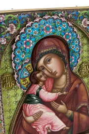 Серебряная икона с финифтью "Божья Матерь Владимирская"