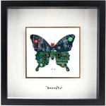 Damir Krivenko's painting "Blue-green Butterfly" in a black frame